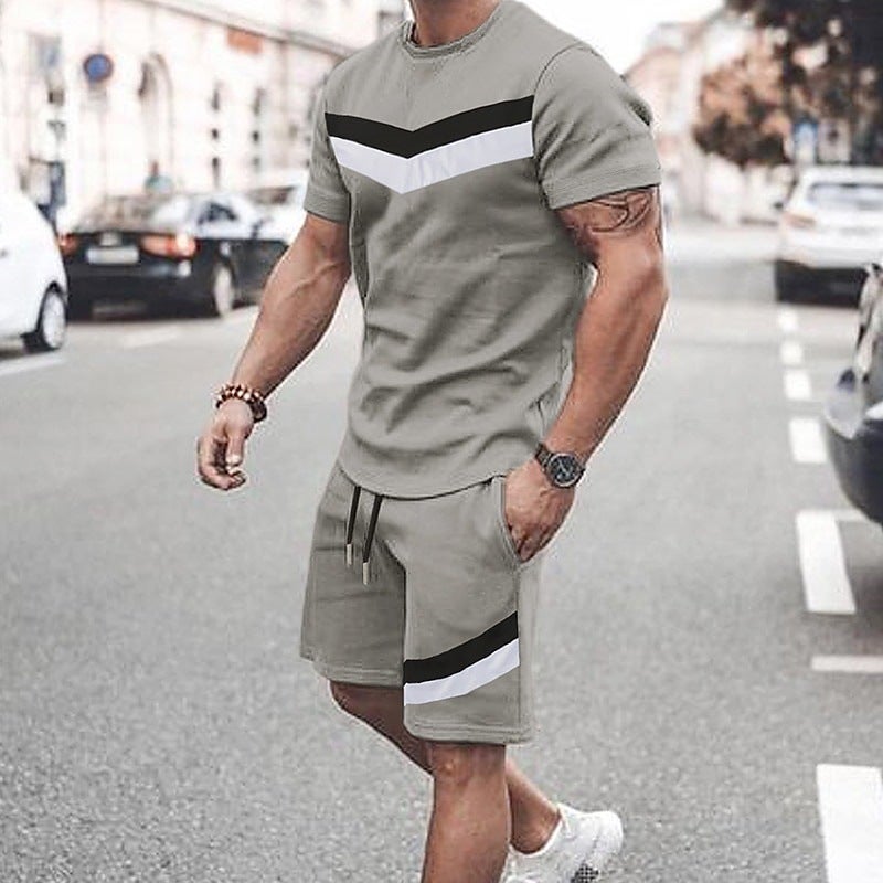 Trendy Men'S T-Shirt New Splicing 3D Short-Sleeve Shorts Sports Casual Set Dropshipping - Image 2
